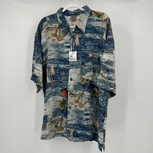Claudio Nucci Mens Hawaiian Aloha Shirt Size XXL Blue Tropical Island Sailboat
